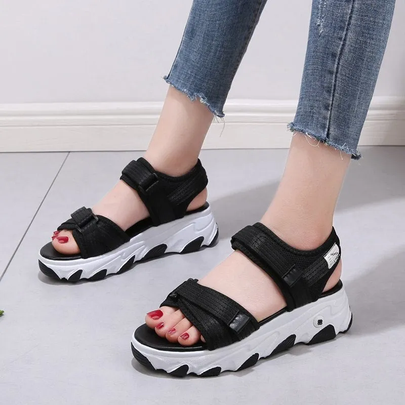 Amozae Sports Style Platform Women's Sandals Summer Shoes Student Beachwear Casual Shoes Women's Thick Bottom Increase Sandals Shoe