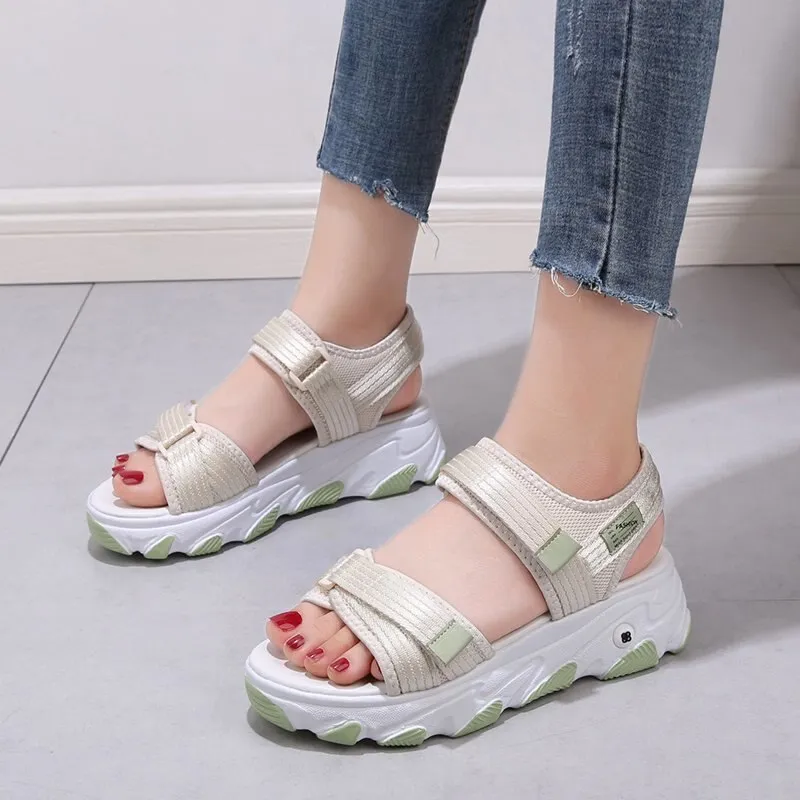 Amozae Sports Style Platform Women's Sandals Summer Shoes Student Beachwear Casual Shoes Women's Thick Bottom Increase Sandals Shoe